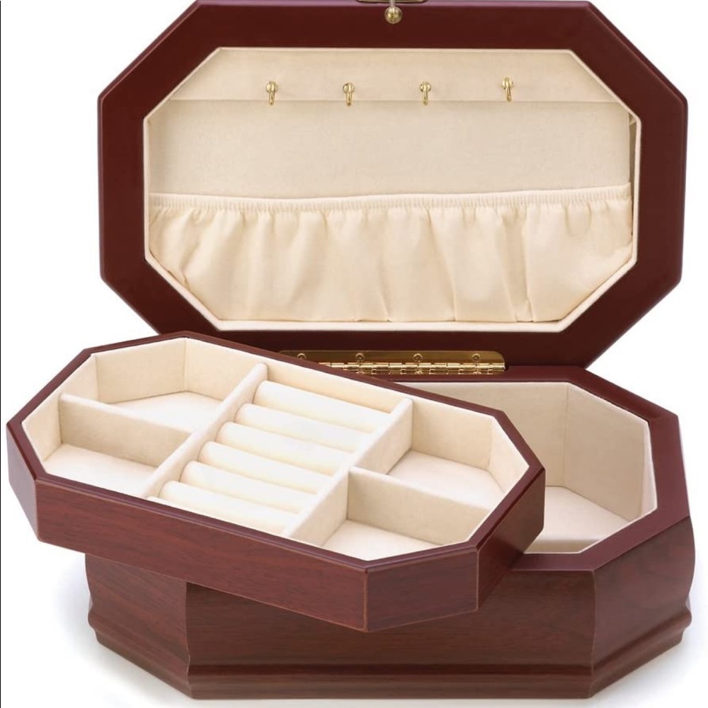 NEW Elegant Rosewood Finish Jewelry Box with Case Holder Tray - Picture 3 of 3
